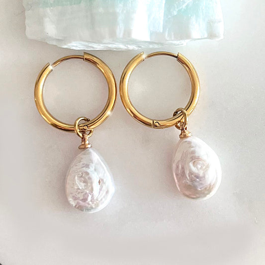 Freshwater Pearl Hoop Earrings